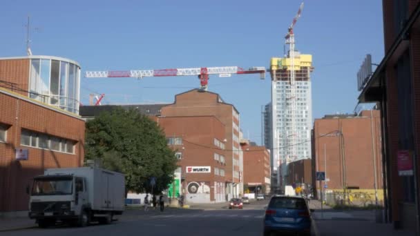 Redi Bevásárlóközpont Felhőkarcoló Építése Kalasatama Helsinkiben — Stock videók