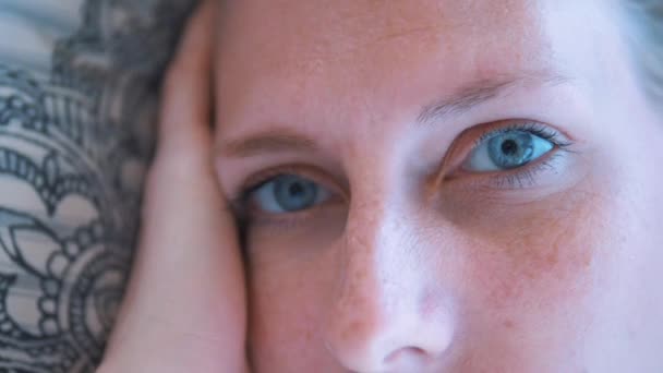 Woman Opening Her Wonderful Blue Eyes Royalty Free Stock Footage