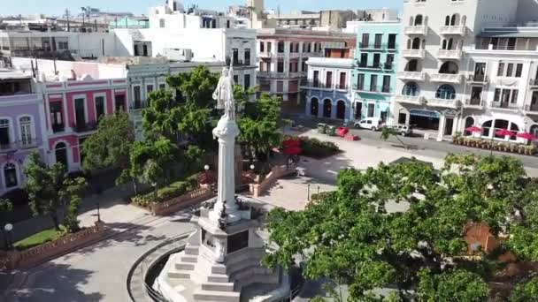 Burası San Juan Porto Riko Daki Plaza Colon Heykeli — Stok video