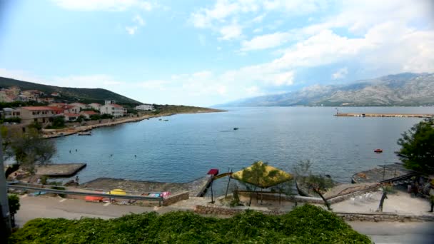 Вид Море Гори Затоці Віньєрак Хорватії Сонячний День — стокове відео