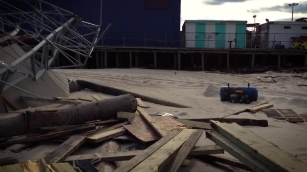 Hurricane Sandy Seaside Heights Boardwalk Pier Destroyed Leaving Its Roller — Stock Video