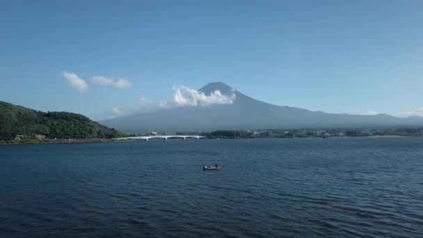 Góra Fuji Japonia Drone Strzał Nad Jeziorem — Wideo stockowe