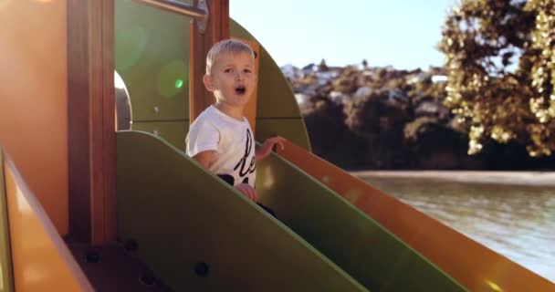 Junge Spielt Auf Spielplatz — Stockvideo