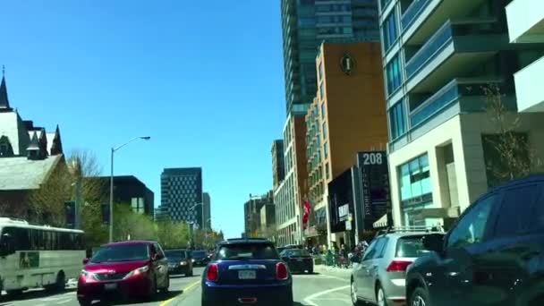 Wide Passenger Pov Looking Out Car Windshield Travelling West Bloor — Stock Video