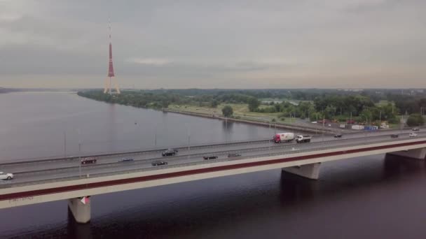Drone Sur Pont Tard Dans Soirée — Video