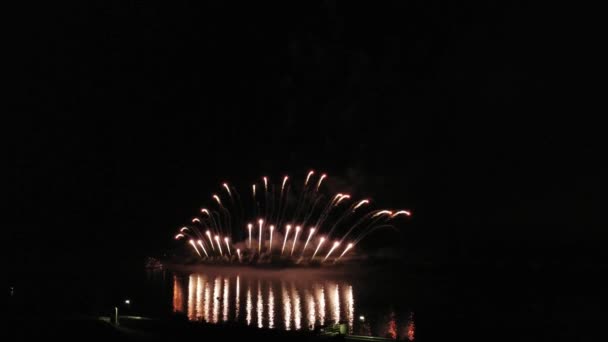 Luchtbeelden Van Vuurwerk Boven Water Rijn Hessen Duitsland — Stockvideo