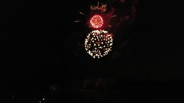 Imágenes Aéreas Fuegos Artificiales Sobre Agua Rin Hesse Alemania — Vídeos de Stock