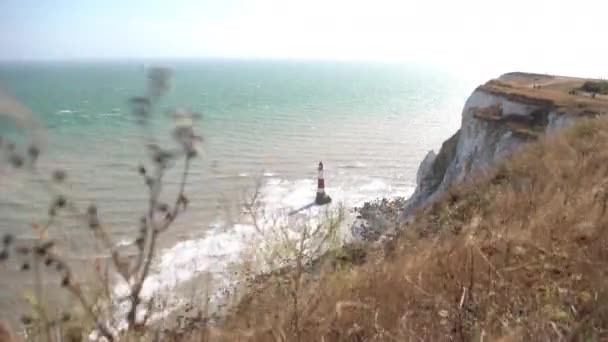 Storbritannien Juli 2018 Fyren Beachy Head Sedd Från Klipptoppen — Stockvideo