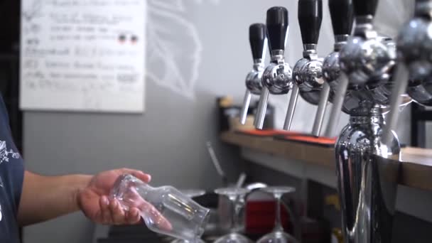 Barmen Ağır Çekimde Bira Dolduruyor — Stok video