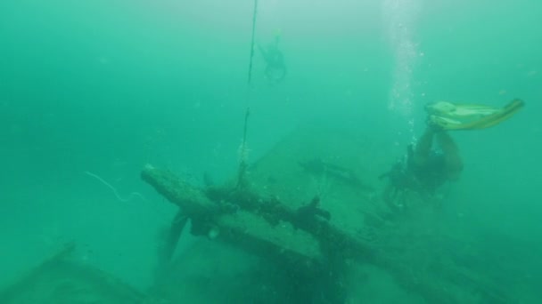Dykning Andra Världskrigets Vrak Skjuten Salomonöarna — Stockvideo