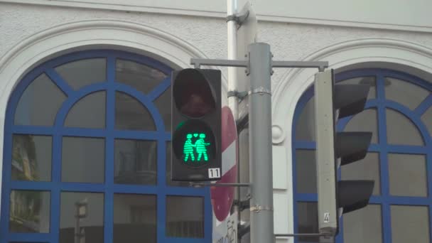 Luz Verde Peatonal Con Imagen Dos Amantes Una Calle Viena — Vídeos de Stock