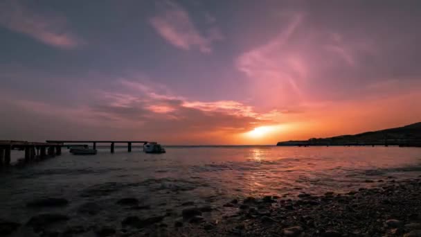 Timelapse Coucher Soleil Caribéen Bord Océan Avec Des Vagues — Video