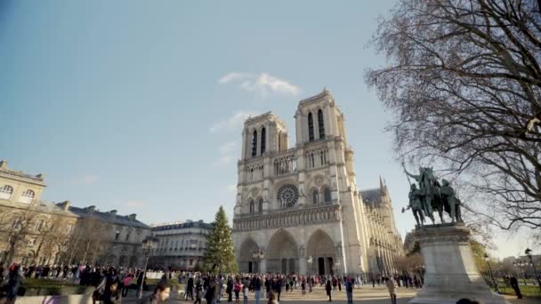 Turistas Catedral Notre Dame Paris Durante Férias Natal França — Vídeo de Stock