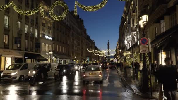 Turyści Ruch Rue Paix Paryżu Podczas Świąt Bożego Narodzenia — Wideo stockowe