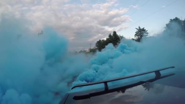 Neumático Azul Burnout Para Una Revelación Género Largo Burnout Vista — Vídeo de stock