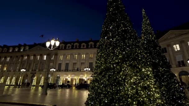 Árvores Natal Iluminadas Para Férias Lugar Vendome — Vídeo de Stock