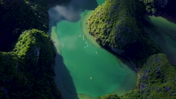 Ludzie Pływający Kajakiem Long Bay Wietnam — Wideo stockowe