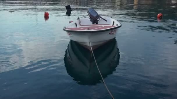 Small Fishing Skiff Rocks Harbour — Stock Video