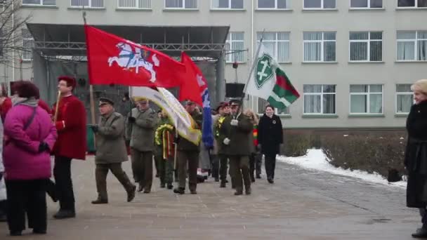 District Leaders Carries Raised Flags Lithuanian State Rebirth Day Celebration — Stock Video