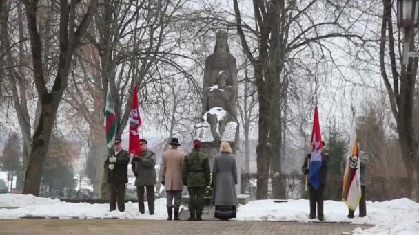 Satu Menit Diam Dekat Monumen Untuk Pembela Lithuania — Stok Video