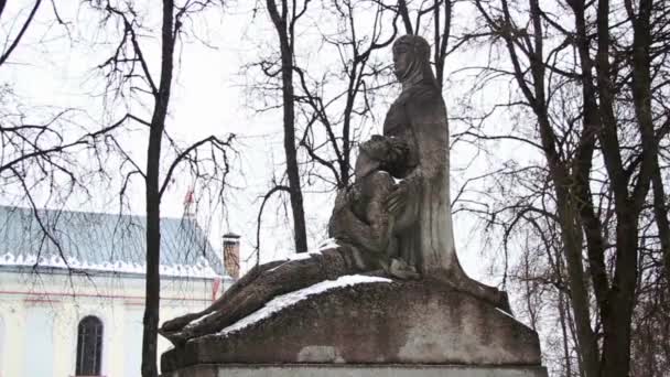 立陶宛锡尔文托斯的雕塑家罗伯塔 安蒂尼斯纪念碑 母亲抱着她奄奄一息的儿子 独立卫士 — 图库视频影像