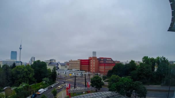 Sonnenuntergang Berlin Wolkenverhangenen Tag Mit Toller Stadtlandschaft — Stockvideo