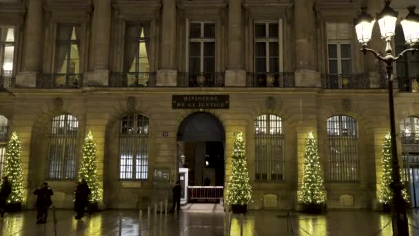 Zoom Vor Dem Justizministerium Place Vendome Paris Der Nacht — Stockvideo