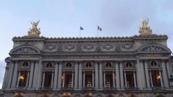 Façade Opéra Vieux Garnier Paris Avec Les Drapeaux Europe France — Video