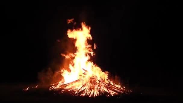 Enormi Falò Solstizio Bruciati Nel Buio Della Notte Ampiamente — Video Stock