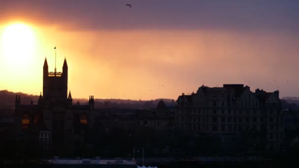 Time Lapse Sun Setting Bath Sun Shining Abbey — Stock Video