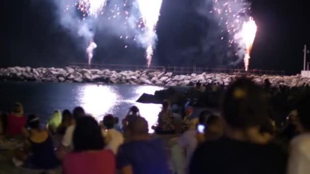 Menschen Beobachten Feuerwerk Strand — Stockvideo