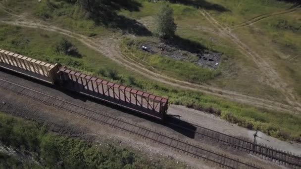 Visión Aérea Tren Track Switchman Ferrocarriles Centerbeam — Vídeos de Stock