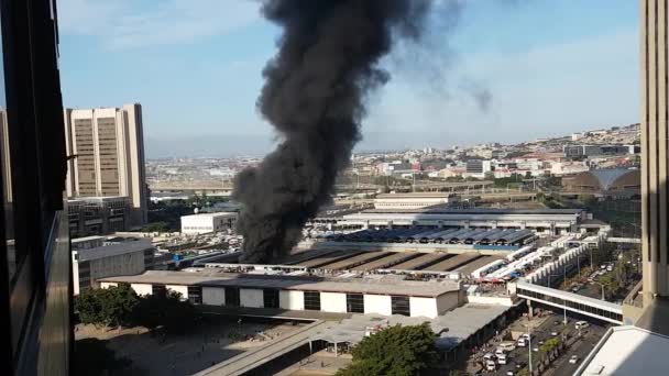 Suspected Sabotage Fire Train Station Cape Town Seen Southern Sun — Stock Video