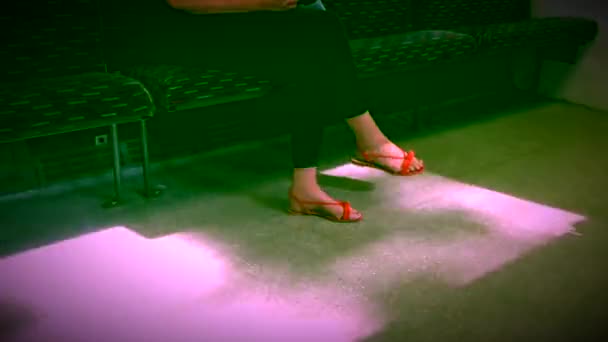 Pair Ladies Feet Sunlight Moving Train — Stock Video