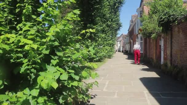 Mature Gentleman Walking Residential Street Horsham West Sussex Fine Sunny — Stock Video