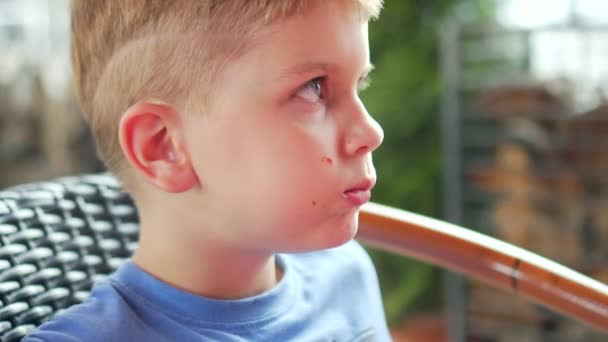 Boy Eating Pizza Closeup — Stock Video