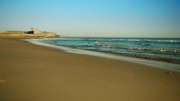 Letni Dzień Carcavelos Plaży Cascais Blisko Martim Fort Julio Barra — Wideo stockowe