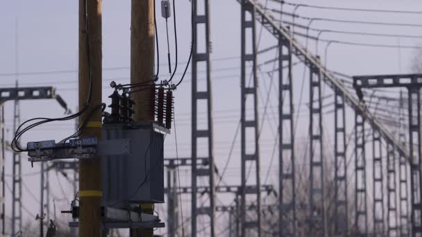 Soporte Eléctrico Cables Alta Tensión Industria Energética Producción Distribución Transporte — Vídeos de Stock