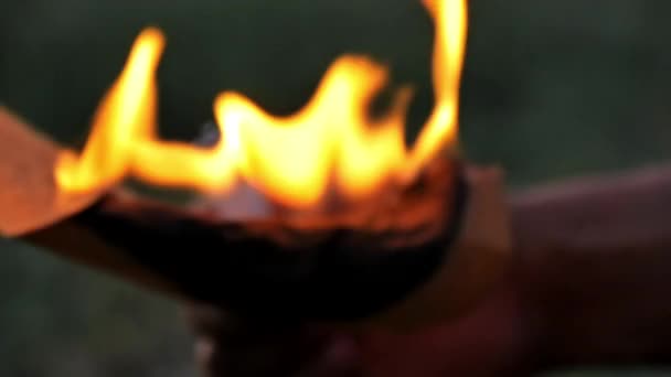 Letter Burning Becoming Ash High Flames Slowmotion — Stock Video