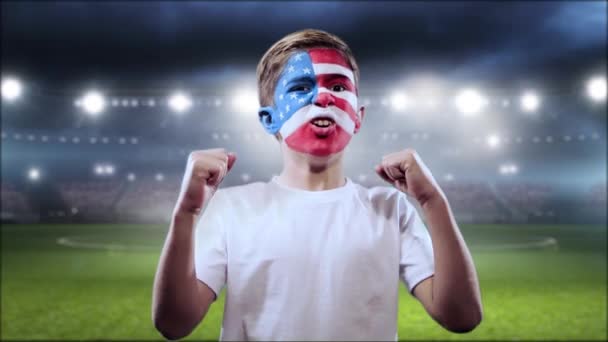 American Fan Celebrating Victory Stadium Background — Stock Video