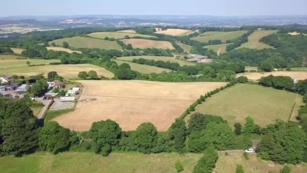 英語の田舎で緑と黄色の牧草地の上に上昇 — ストック動画