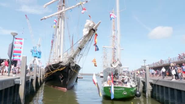 Een Foto Van Het Gulden Leeuw Schip Lange Schip Races — Stockvideo