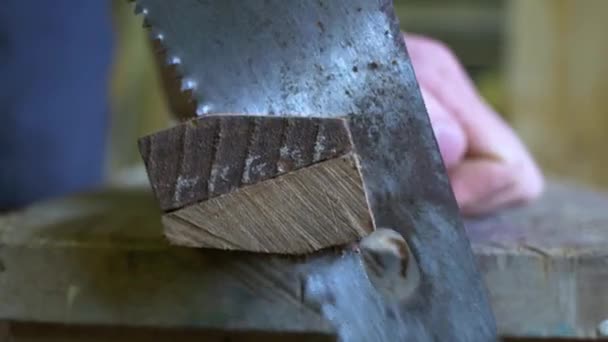 Tischler Sägt Holz Zusammen — Stockvideo