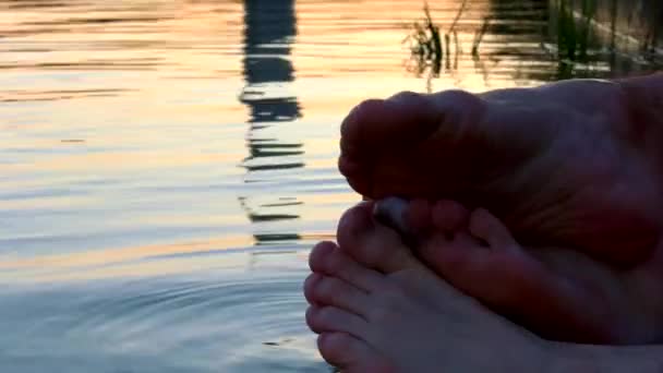 Two Guys Feet Lake Vienna Evening — Stock video