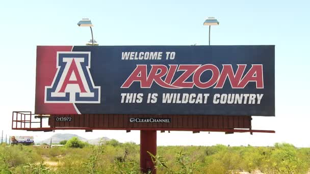 Gros Plan Bienvenue Arizona Est Wildcat Country Panneau Affichage Tucson — Video