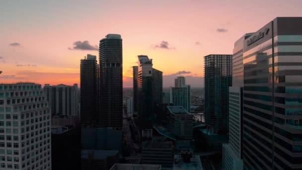 Wspaniały Zachód Słońca Miami Budynki Panorama — Wideo stockowe