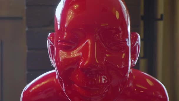 Feche Foto Facial Uma Estátua Vermelha Encontrada Restaurante Chinês — Vídeo de Stock