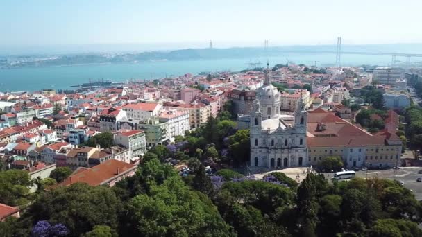 Nagranie Lotu Drona Kościoła Ajuda Portugalii Miejsce Kultu Historii — Wideo stockowe