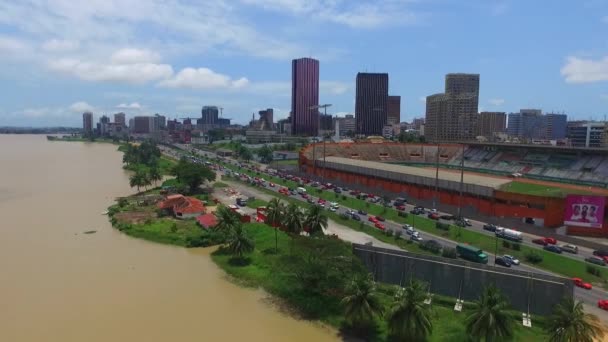 Vista Aérea Centro Abidjan Maior Cidade Costa Marfim Com Pan — Vídeo de Stock