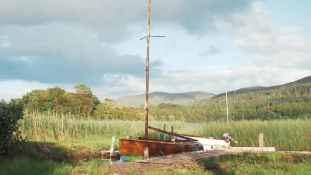 Beautiful Wooden Sailboat Mermaid — Stock Video